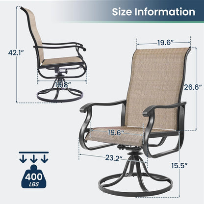 Amopatio Patio Swivel Chairs Set of 6, Outdoor Swivel Rocker Dining Chairs with All Weather Textilene High Back & Metal Frame, for Backyard Deck Lawn (Brown)