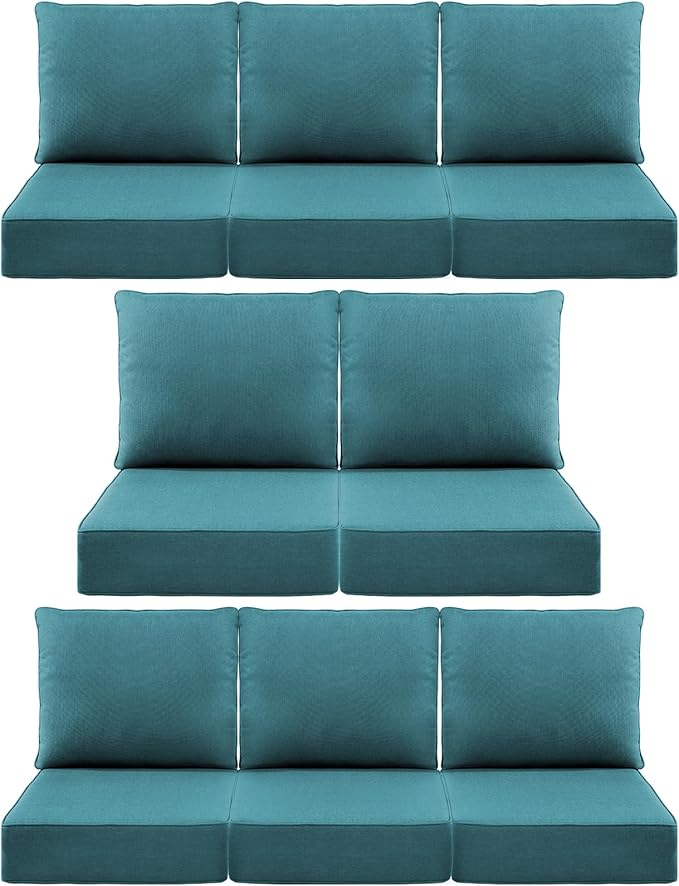 Luxury 6" Outdoor Cushions for Patio Furniture, 24x24x6" Thick Seat Cushion Set of 8, Fade Resistant Couch Chair Replacement Cushions High Density Deep Wicker Chair Cushion w/ Removable Cover, Green