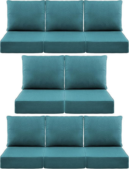 Luxury 6" Outdoor Cushions for Patio Furniture, 24x24x6" Thick Seat Cushion Set of 8, Fade Resistant Couch Chair Replacement Cushions High Density Deep Wicker Chair Cushion w/ Removable Cover, Green