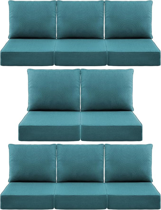 Luxury 6" Outdoor Cushions for Patio Furniture, 24x24x6" Thick Seat Cushion Set of 8, Fade Resistant Couch Chair Replacement Cushions High Density Deep Wicker Chair Cushion w/ Removable Cover, Green