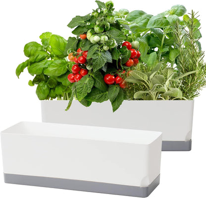 Self Watering Planters Pots for Indoor Plants, 2 Pack 17 Inch Plastic Planter Box Flower Pots for Indoor Outdoor Plants, Rectangle Herb Planter Window Boxes Planters with Drainage