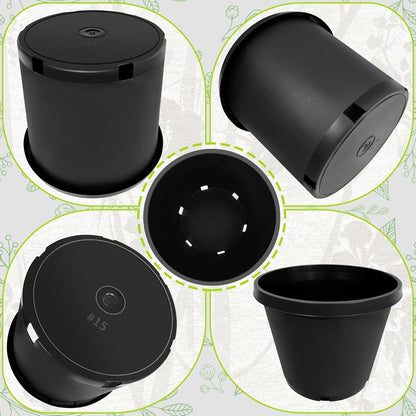 15 Gallon Nursery Pots Plastic Container Injection Molded Pot for Plants Flexible with Drainage Holes Suitable for Plants Soil Growers or Hydroponics Black 10 Pcs