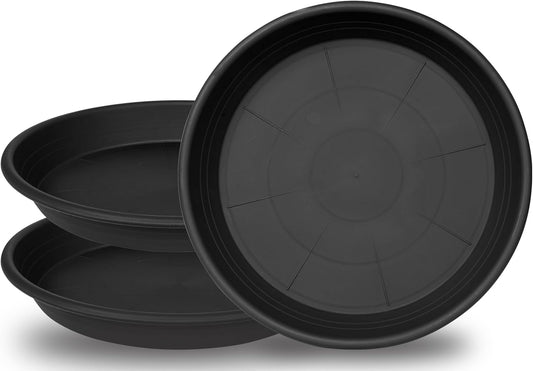 3 Pack of 22 inch Extra Large Plant Saucer, Bird Bath Bowls for Garden, Extra-Deep 3.4" Plant Tray, Plastic Pot Trays for Indoors Outdoors, Water Catcher for Gallon Grow Bags 19-22" (22", Black)