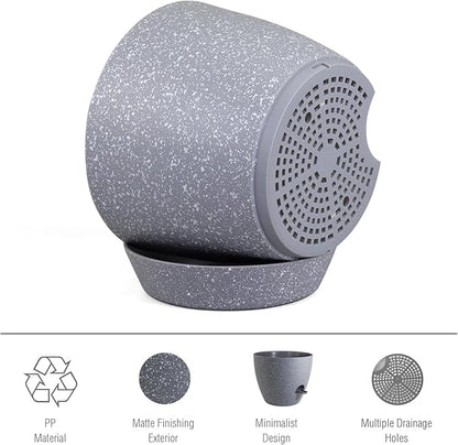 12 inch Large Self Watering Pots, Plant Pots with Mesh Drainage Holes for Indoor Outdoor Plants, Plastic Planters with Deep Reservoir for Garden House Flower Plants, Speckled Grey