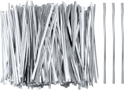 HARFINGTON 800pcs Bag Twist Ties 4.7" Reusable Plastic Metallic Twist Ties Wire Cable Ties for Party Bread Candy Cake, Silver