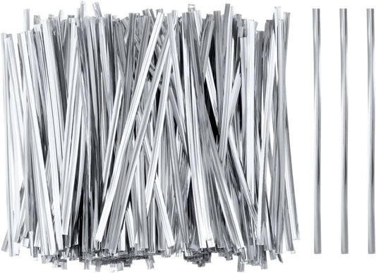HARFINGTON 800pcs Bag Twist Ties 4.7" Reusable Plastic Metallic Twist Ties Wire Cable Ties for Party Bread Candy Cake, Silver