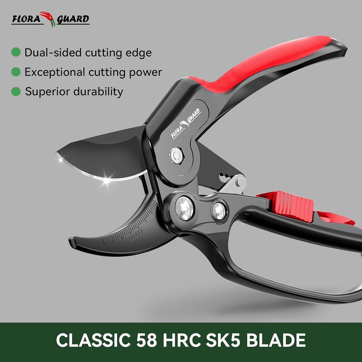 FLORA GUARD Ratchet Pruning Shears, Professional Garden Clippers, Increases Cutting Power 3x, Sharp Gardening Scissors, Cutting Rose, Flower, Hedge, Stem, Tree, Perfect for Weak Hands & Arthritis