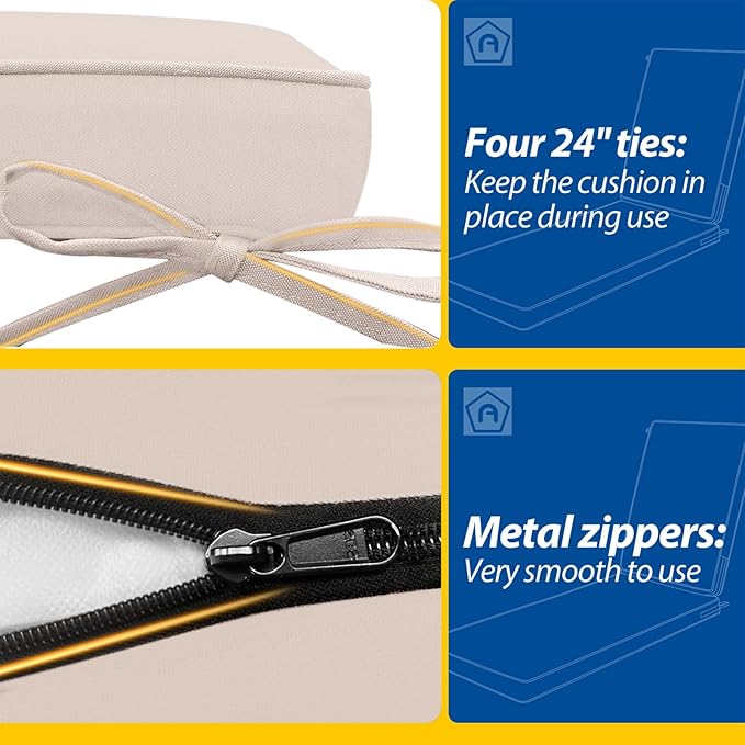 AAAAAcessories Outdoor Chaise Lounge Cushions, Waterproof, Fade-Resistant Patio Furniture Replacement Cushions, 74" x 23" x 3", Set of 2, Khaki Beige