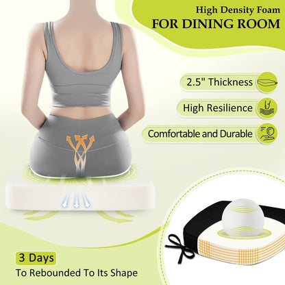 Chair Cushions for Dining Chairs, Indoor Chair Cushions with Ties，Waterproof Chair Pads Set of 6, Black, 17x16x2.5 Inch