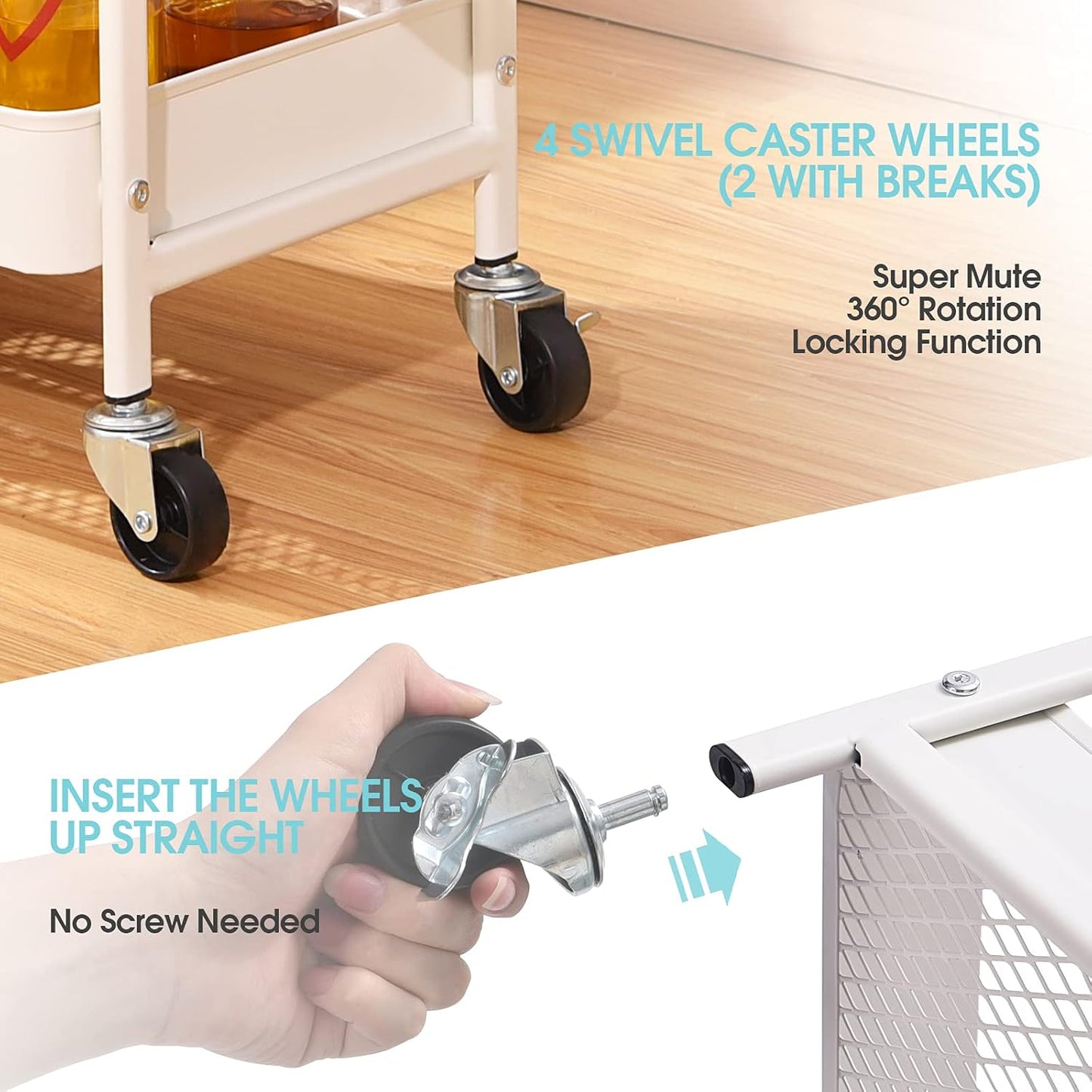 TOOLF 3-Tier Rolling Cart, Metal Utility Storage Cart with DIY Pegboards, Art Craft Trolley with Baskets Hooks, Serving Organizer Easy Assemble for Office, Home, Kitchen, Classroom (White)