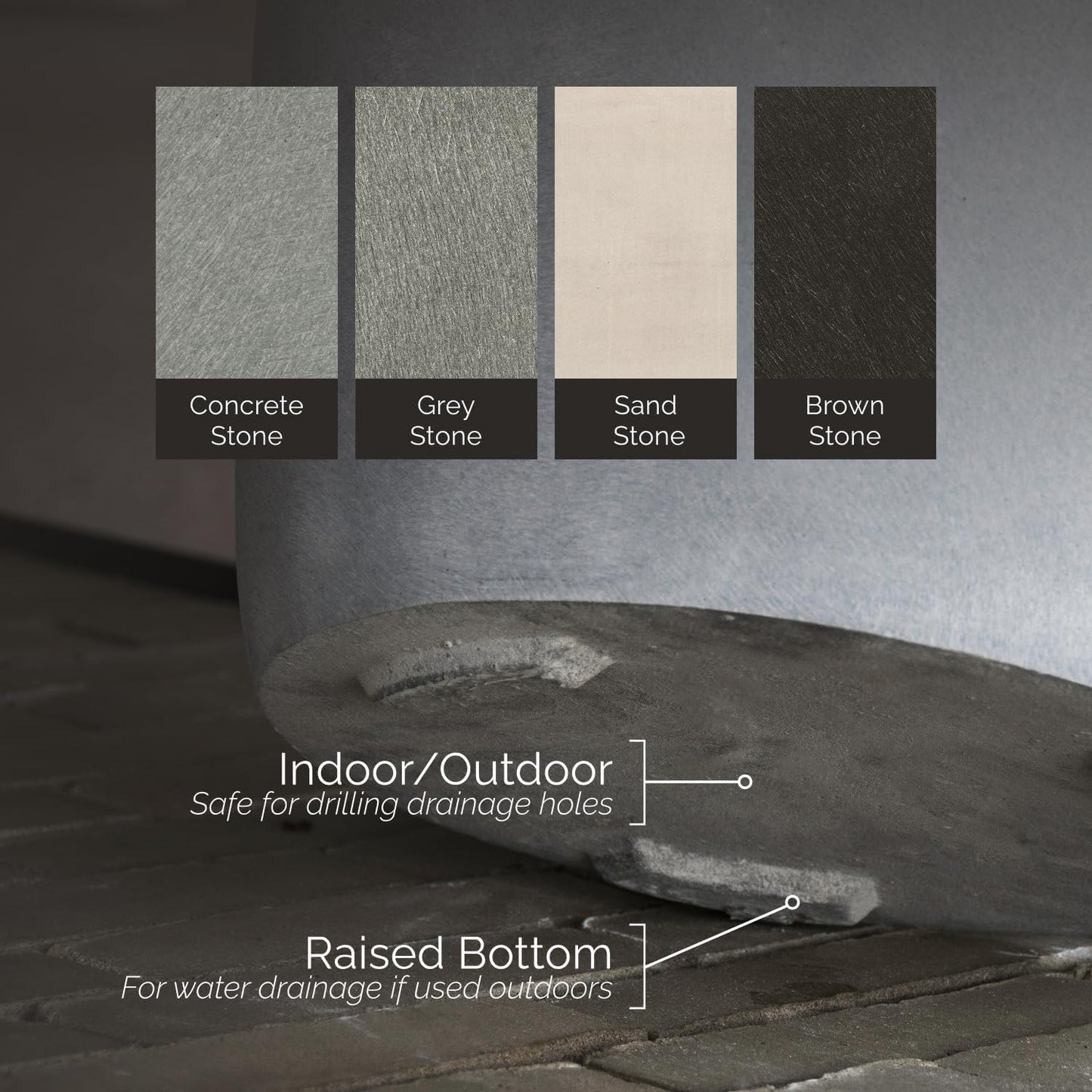 Orbo Globe Sphere Planter – Grey Stone Finish – Fiberglass Indoor/Outdoor and Weather-Resistant Round Planter (23.6" D x 21.1" H Exterior, 23.2" D x 20.5" H Interior)