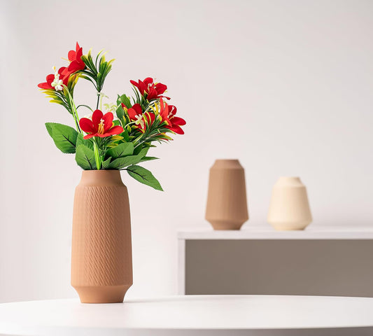 Ceramic Vase Set of 3, Modern Multicolor Pattern Flower Vases for Home Decor, Office, Centerpieces, Boho Farmhouse Style (Khaki/Brown/Beige)