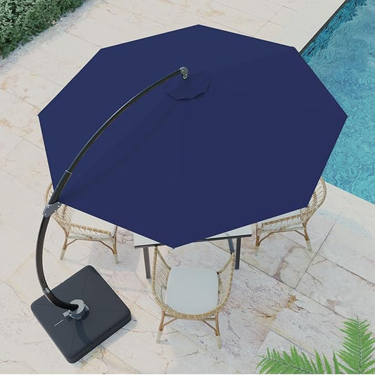 Outdoor Patio Umbrella with Sand Bag Included, 11 FT Deluxe Curvy Cantilever Umbrella Offset Hanging Umbrella with 360° Rotation for Market, Pool, Garden, Backyard, Deck