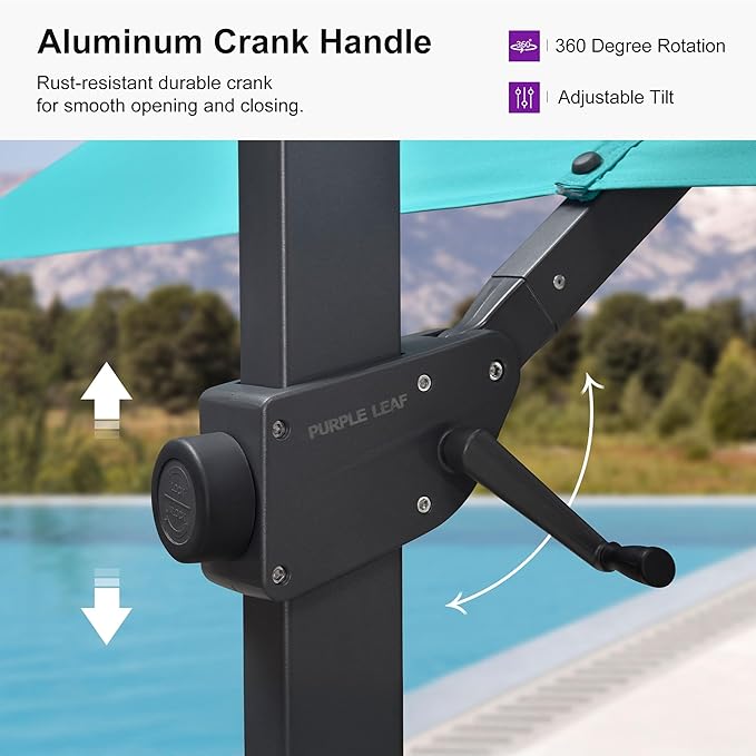 PURPLE LEAF 9' X 11.5' Patio Cantilever Umbrella Outdoor Rectangle Adjustable Offset Umbrellas with 360-degree Rotation and 8 Heavy Duty Metal Ribs for Garden Deck Pool Turquoise Blue