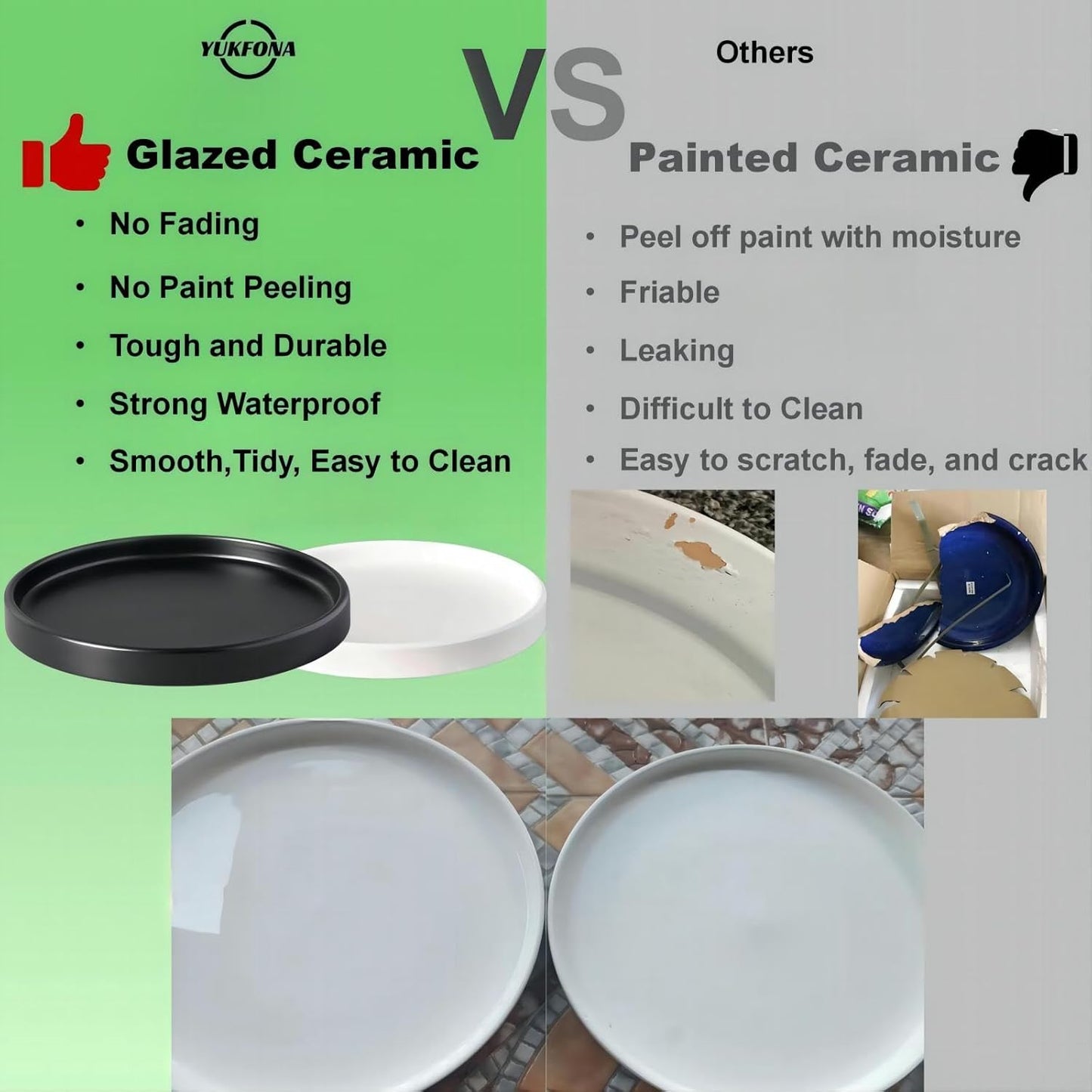 2 Pack Ceramic Plant Saucer Pot Tray 6 Inch, Planter Saucers 4 5 6 7 8 9 10 11 12 13 Inch for Indoors Outdoor, Durable Sturdy Flower Drainage drip Water Tray for Glazed Pots Base (6.4 Inch-Green)