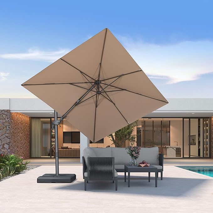 PURPLE LEAF 8' X 10' Left-right Tilting Outdoor Patio Umbrella Swivel Offset Cantilever Heavy Duty Rectangle Aluminu Umbrella with UV Resistant for Deck Pool Patio Backyard, Sand Dune