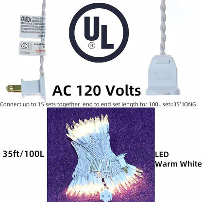 100 LED Warm White Christmas Lights, UL Certified and Commercial Grade White Wire String Lights 35 FT, for Indoor and Outdoor Christmas Trees, Party, Garden, Patio.