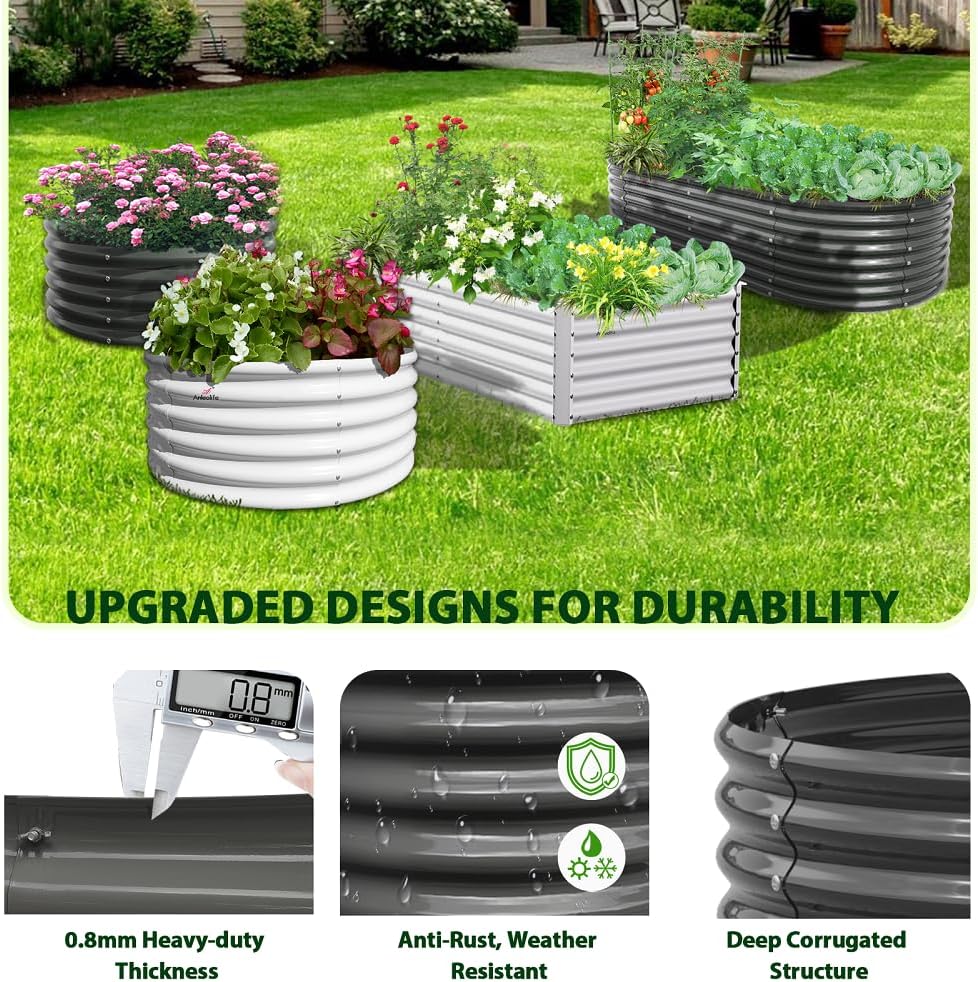 A ANLEOLIFE 2-Pack 4ft x 18” Tall Galvanized Raised Garden Beds Outdoor, Round Metal Planter Box for Planting Vegetables Flowers Herb, Anti-Rust & Easy-Setup, Quartz Grey