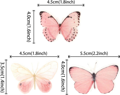 60 PCS Butterfly Cupcake Toppers Edible Butterfly Cake Decorations Edible Butterflies Cupcake Picks for Butterflies Theme Baby Shower Happy Birthday Party Cake Decoration Supllies Pink