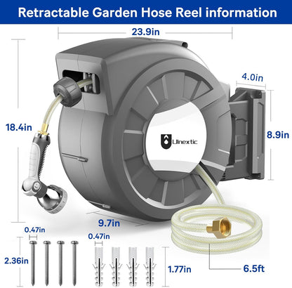Retractable Garden Hose Reel, 5/8 in x 75 ft Wall Mounted Hose Reel,10-Pattern Spray Nozzle, Any Length Lock/Slow Return System/Wall Mounted/180°Swivel Bracket
