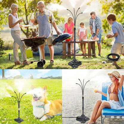 UR Forest Updated Standing Misting Cooling System 26FT Misting Line + 4 Brass Misting Nozzles,4 Height Option, Stand Mister Hose for Outside Outdoor Patio, Pet Cooling, Kids Water Playing