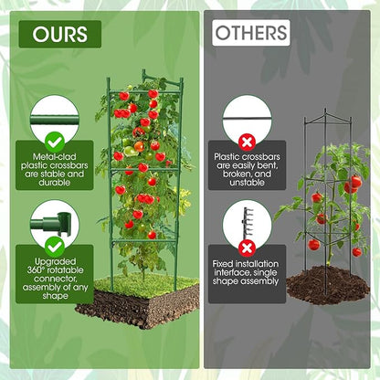 6 Pack Tomato Cage,Tomato Cage for Raised Garden Bed, 48'' Tall Tomato TrellisTriangle or Square Cages for Garden,Pots, Plant Cages & Supports（Green, Extra Bold ）