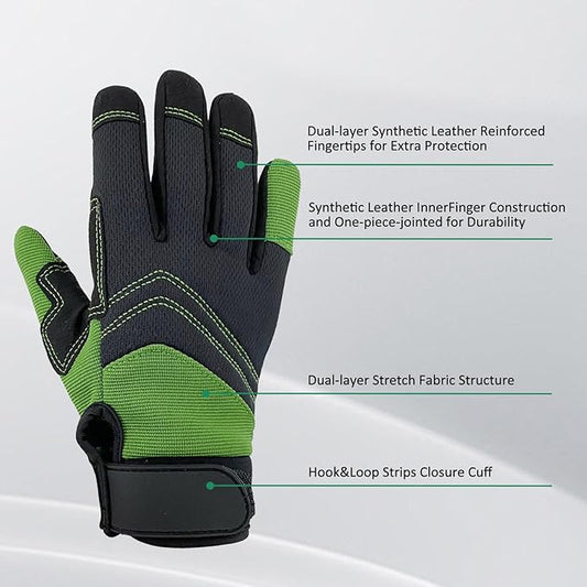 Safety Work Gloves,Multipurpose Working Gloves for Men,Multifunctional Synthetic Leather Spandex Mechanic Gloves,Gardening Glove Gifts for Men,Tounchscreen (Green, Large), 24096001-3
