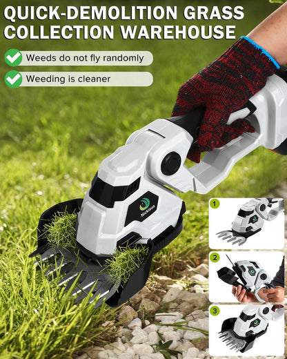 Cordless Hedge Trimmer,2 in 1 Cordless Grass Shear & Hedge Shear/Shrubbery Trimmer with Dual-Action Blade Cutting Capacity,Hedge Shear with 2 PCS Rechargeable Battery and Charger for Garden,Lawn