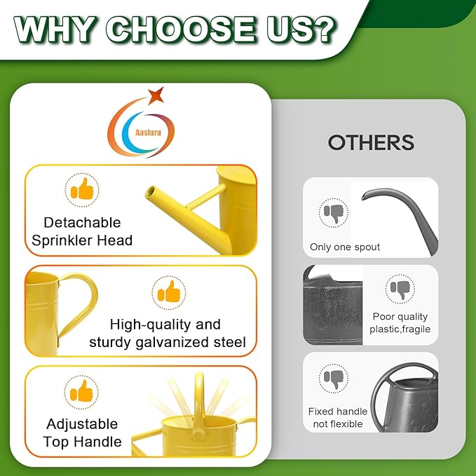 Metal Watering Can with Removable Spout, Galvanized, Perfect for Indoor and Outdoor Use (1 Gallon, Yellow)