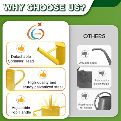 Metal Watering Can with Removable Spout, Galvanized, Perfect for Indoor and Outdoor Use (1 Gallon, Yellow)