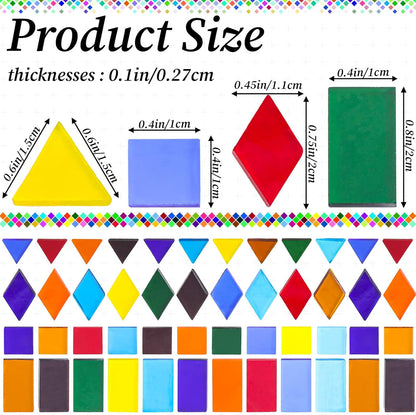 2400 Pcs Mosaic Tiles, Glass Mosaic Tiles for Crafts Bulk, Assorted Color Stained Mosaic Glass Pieces, Mosaic Supplies for Home Decoration, Art Crafts, DIY Projects, Transparent