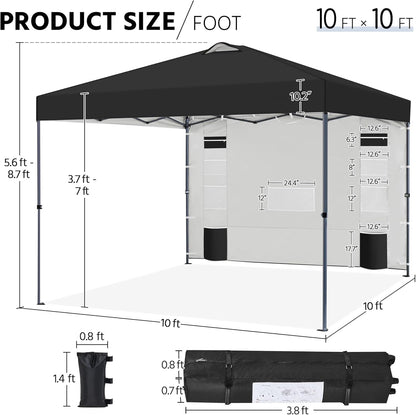 Yaheetech 10x10 Pop-up Canopy Tent w/Removable Pockets Sidewall for Extra Storage, Outdoor Sun Shelter Waterproof & Durable w/Wheeled Bag, Sandbags & Guylines for Beach Camping Party (Black)