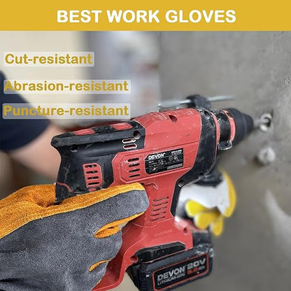 Leather Work Gloves for Women with Cotton Lining, Thorn Proof Gardening Gloves for TIG/MIG Welding, Construction (Orange, Medium)