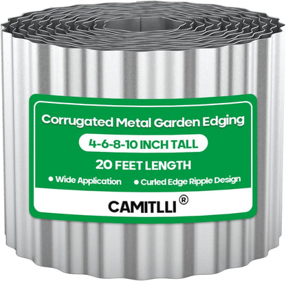 Corrugated Metal Garden Edging, Sturdy Tall Landscape Edging Borders, Perfect DIY for Flower Beds, Lawn and Pathway, Tree Surrounds, Paver Edges (Silver, 10"×20FT)