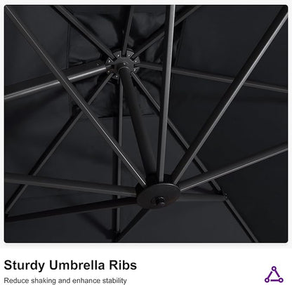 PURPLE LEAF 11.5' X 11.5' Telescopic Patio Umbrella Outdoor Cantilever Umbrella Square Up Down Lifting Offset Umbrella with 360-degree Rotation for Garden Deck Pool Patio Grey