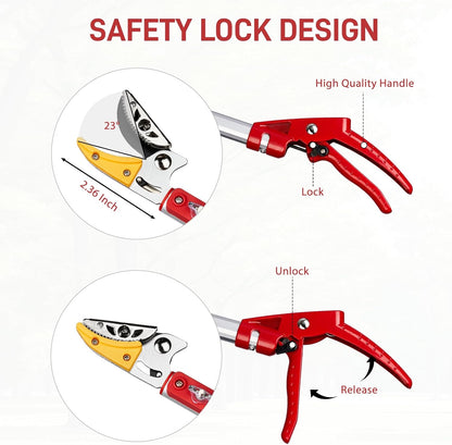 4-in-1 Pruners for Gardening, long handled pruners with Extendable Handle and Safety Lock, 4.4-7.2 Foot Telescopic Saw, Branch Trimmer and Fruit Picker with a Cutting Diameter of 1/2 Inch