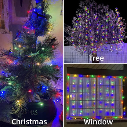 YEGUO Solar Fairy Lights Outdoor Waterproof, 4 Pack Each 33ft 100 LED String Lights, 8 Modes Silver Wire Twinkle Lights (Multicolor)