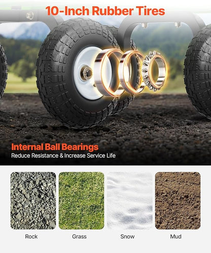 VEVOR 900 Lbs Steel Garden Cart on Wheels, Heavy Duty Pullable Garden Wagon Yard Cart, Outdoor Metal Utility Wagon with 10" Tires and Mesh Removable Sides(Convert to Flatbed), and 180°Rotating Handle