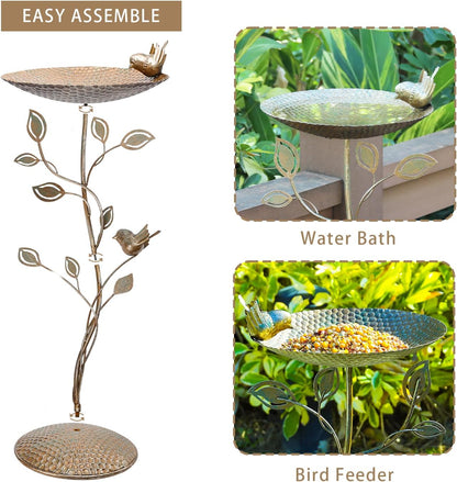 29.9" H Cast Iron Bird Baths for Outdoors, Vintage Pedestal Bird Bath with Bird Statues Metal Birdbaths Bird Feeder Bowl Tray Garden Yard Decoration, Copper