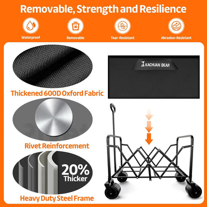 300L Large Collapsible Wagons Carts with Big All-Terrain Beach Wheels, Foldable Shopping Wagon Cart, Heavy Duty 480lbs Load, Folding Utility Cart for Groceries Garden Sport (Black)