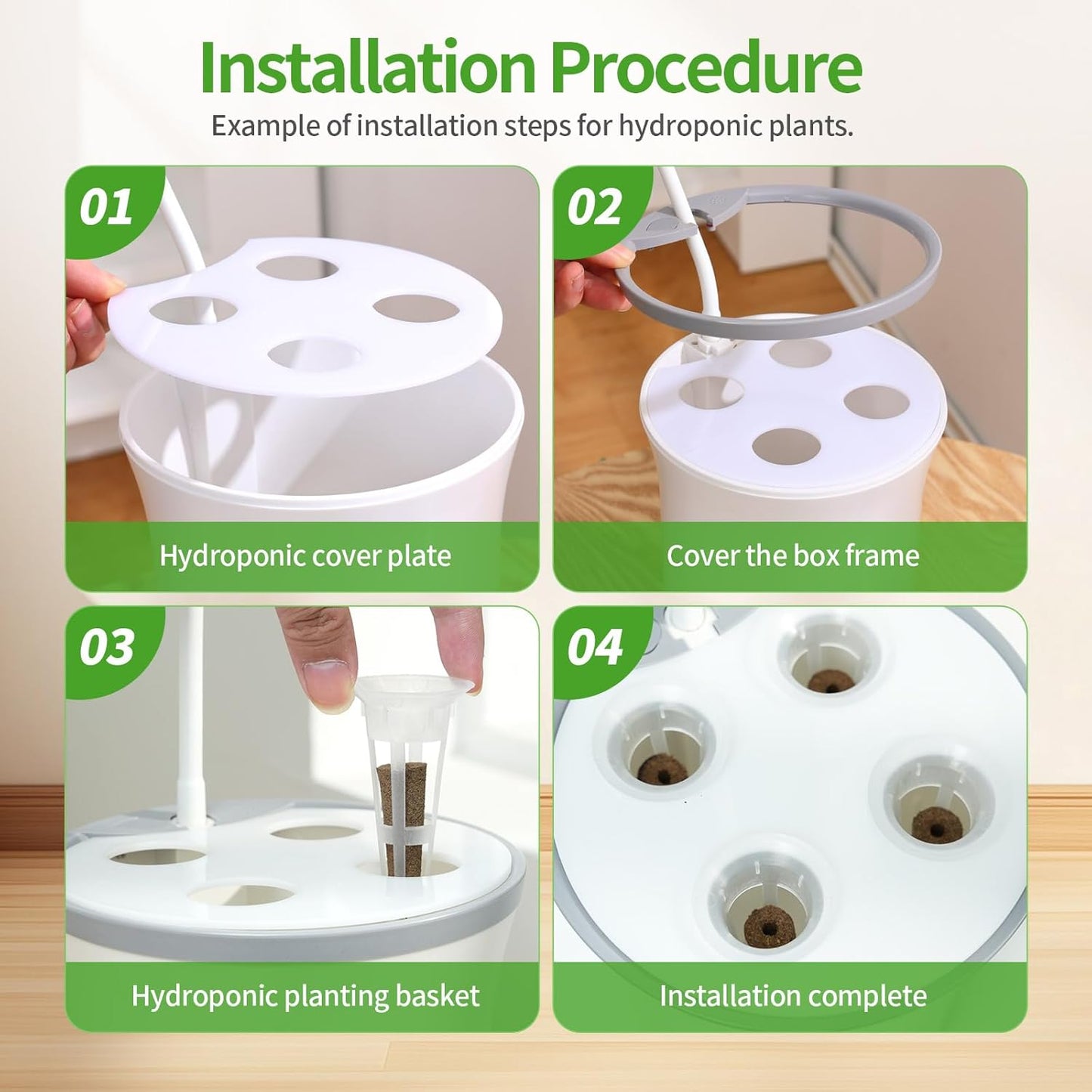 Indoor Planter Grow Light, Soil & Hydroponic Dual Mode, Automatic Timer for 3H/9H/12H, Full Spectrum 9 Dimmable Levels, Plants Germination Kit for 4 Pods, Ideal for Herbs, Flowers & Vegetables (Green)