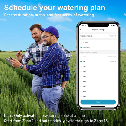 Smart Sprinkler Controller, 16-Zone/Station Irrigation System with APP Remote Control, GreenVation 2.4G/5GHz WiFi Water Timer for Outdoor Garden/Yard/Lawns