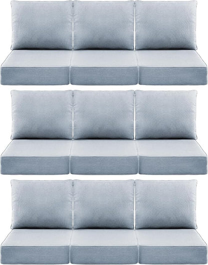 Luxury 6" Outdoor Cushions for Patio Furniture, 24x24x6" Thick Seat Cushion Set of 9, Fade Resistant Couch Chair Replacement Cushions High Density Wicker Chair Cushion w/ Removable Cover Baby Blue