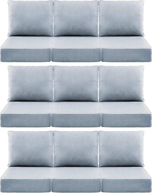 Luxury 6" Outdoor Cushions for Patio Furniture, 24x24x6" Thick Seat Cushion Set of 9, Fade Resistant Couch Chair Replacement Cushions High Density Wicker Chair Cushion w/ Removable Cover Baby Blue