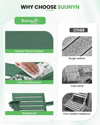 Adirondack Chairs Set of 4, Outdoor Fire Pit Chairs, HDPE All-Weather Adirondack Chairs with Cup Holder, Lawn Chair for Deck, Patio, Garden (Green)