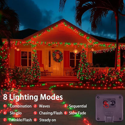 4 Pack 180FT Solar Christmas Lights Outdoor Waterproof, Super Bright 320 LED Solar String Lights with 8 Lighting Modes, Green Wire Twinkle Tree Light for Outside Xmas Party Decorations (Red and Green)