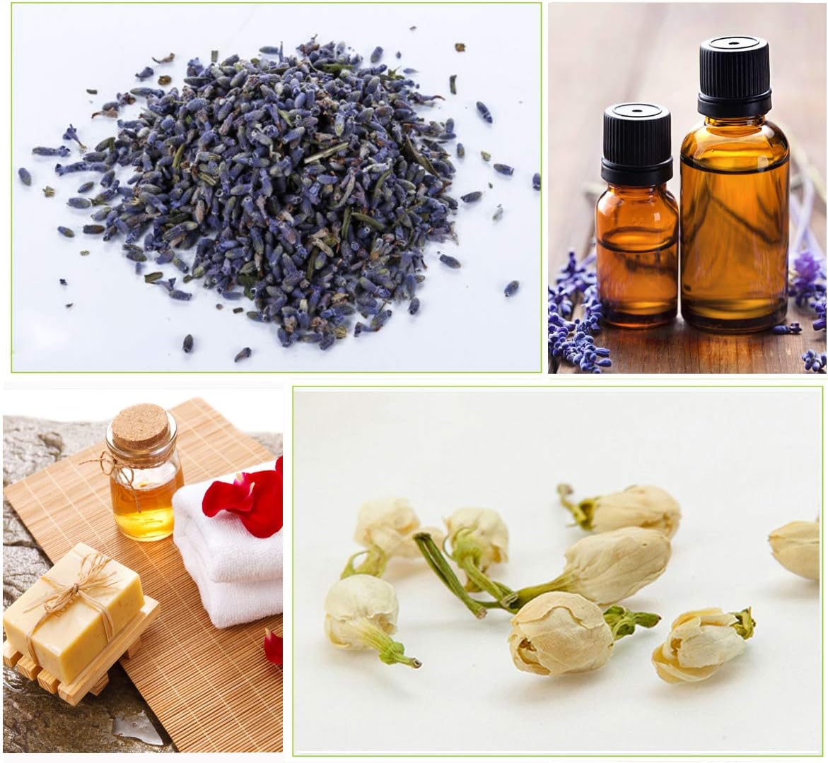 Dried Flowers- Edible Herbs Bulk of Lavender Buds, Rosebud, Jasmine, Chamomile, for Bath Bomb, Candle, Soap Making Kit