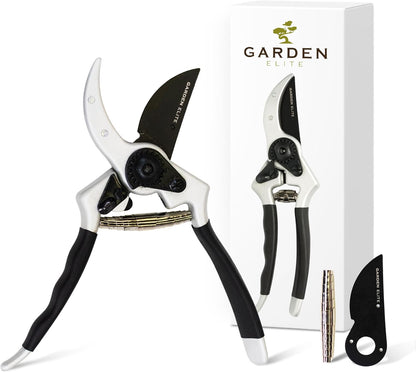 Razor Sharp Bypass Pruning Shears - Lifetime Replacement - Free Extra Blade, Spring & eBook - Japanese Steel - Premium Hand Pruners - Garden Shears - Garden Clippers - Secateurs with Ergonomic Handles