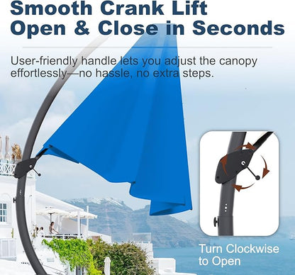 12FT Cantilever Umbrella with Base Large Curvy Outdoor Aluminum Offset Umbrella w/ 360° Rotation, UV Resistant Canopy for Patio, Garden, Backyard, Royal Blue