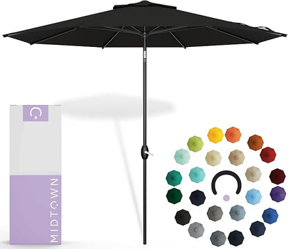 Midtown Umbrellas Sunbrella Umbrella 9 Feet Outdoor Umbrella With Black Acrylic Fabric - Auto-Tilt Aluminum Frame Patio Umbrella For Backyard, Deck, Garden, Pool - Black Pole